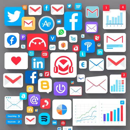 A collage of digital marketing tools and strategies, including social media icons, email marketing platforms, and data analytics dashboards.