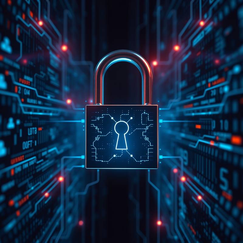 A digital lock symbolizing cybersecurity, with data streams representing the importance of online security measures.