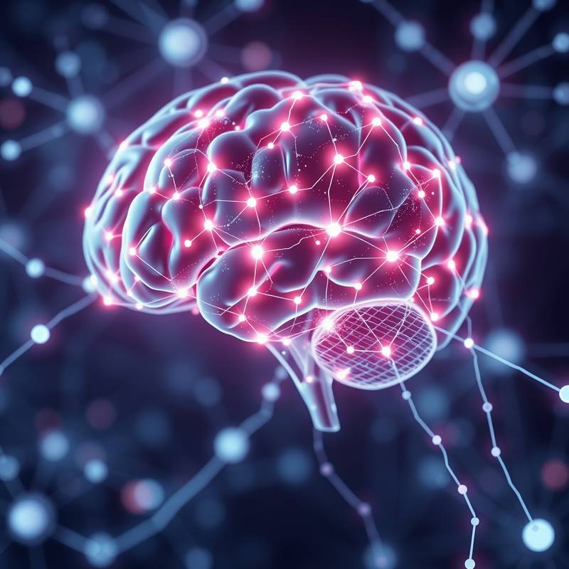 An abstract representation of artificial intelligence interacting with educational concepts, such as a brain connected to a network.