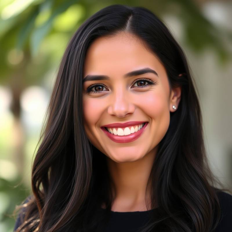 Headshot of Carmen Rodriguez, a smiling woman with long dark hair, graphic design professional.